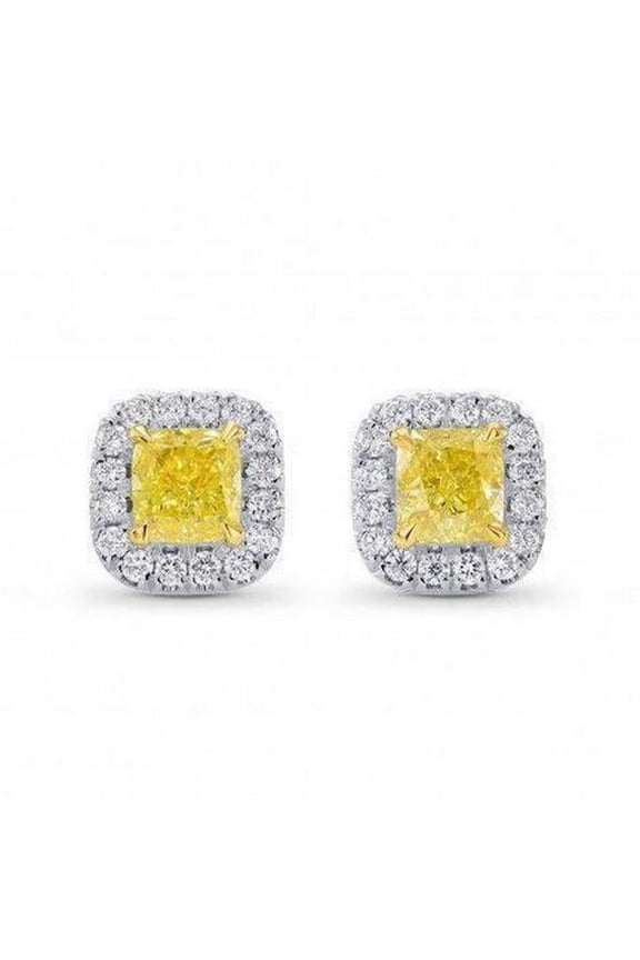 Enterprises 61839 13 CT Womens 14K White Gold Citrine Diamond Stud Halo Earring