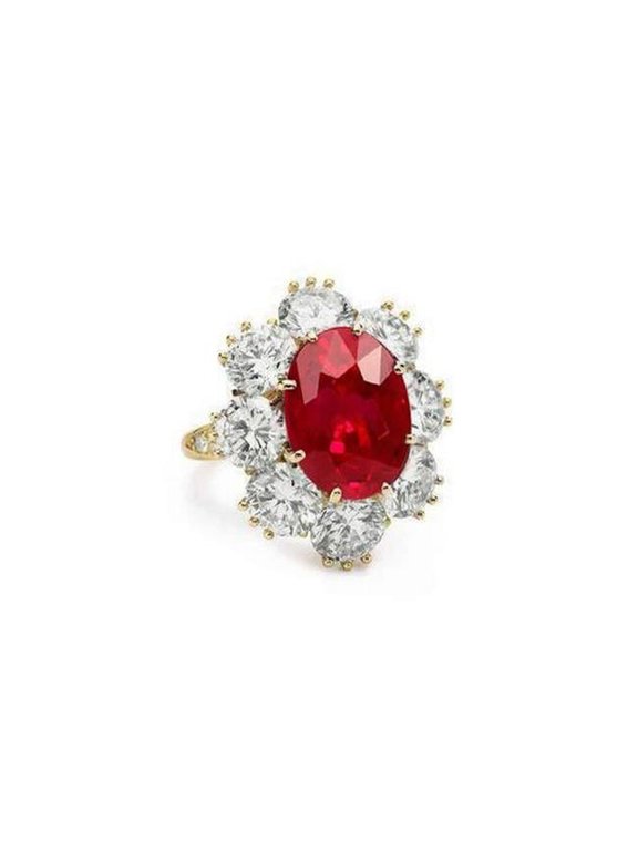 Enterprises 61846 4.75 CT Natural Ruby with Diamonds Ring, 14K Yellow Gold - Size 6.5