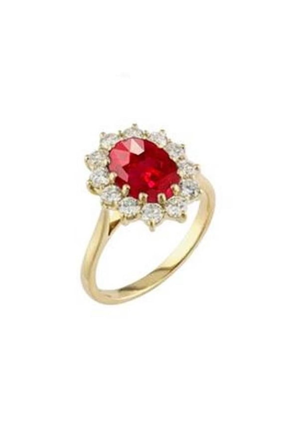 Enterprises 61848 4 CT Oval Ruby with Round Diamonds Ring Prong Set, 14K Yellow Gold - Size 6.5