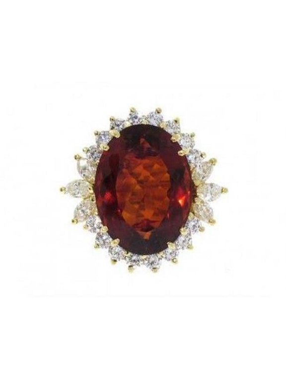 Enterprises 61854 29.50 CT Madeira Oval Citrine & 14K Yellow Gold Diamond Ring, Size 6.5