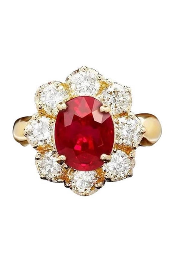 Enterprises 61875 4 CT 14K Yellow Gold Red Ruby Diamond Wedding Ring, Size 6.5