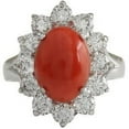thumbnail image 1 of Harry Chad Enterprises 61925 White Gold 16.50 CT Solitaire with Accent Red Coral & Diamonds Ring, Size 6.5, 1 of 1