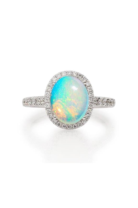 Enterprises 62046 9.40 CT Big Opal & Diamonds Anniversary Ring, 14K White Gold - Size 6.5