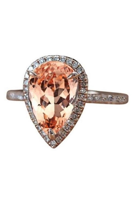 Enterprises 62139 Halo 10 CT Morganite with Diamonds Ring, 14K White Gold - Size 6.5