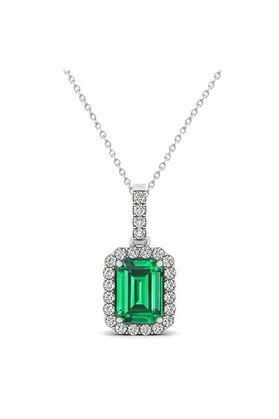 Enterprises 62156 5.50 CT Colombian Emerald & Diamond Gemstone Pendant Necklace