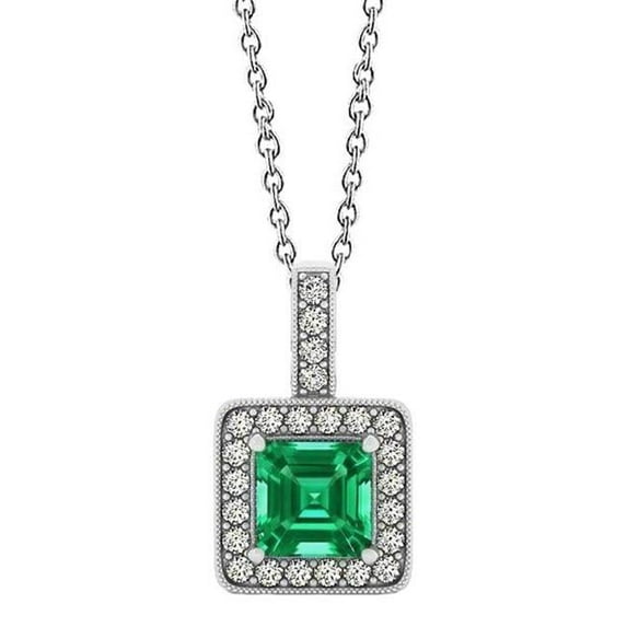 Harry Chad Enterprises 62159 4 CT Asscher Cut Emerald & Round Diamonds Gemstone Pendant Necklace