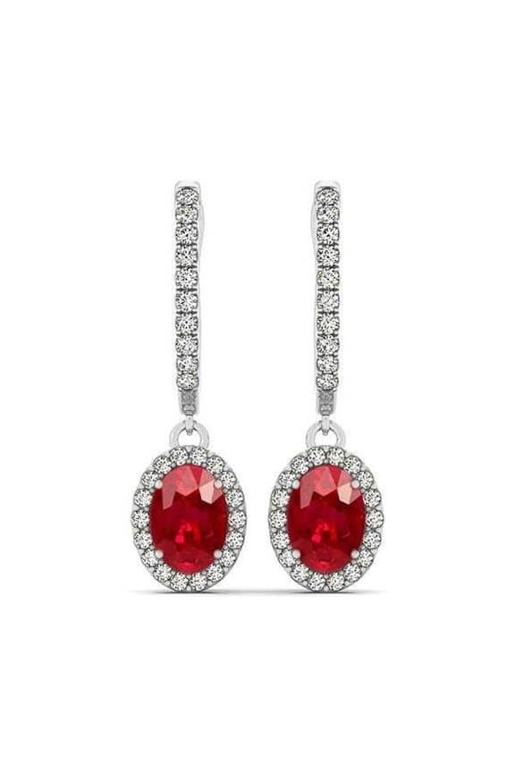 Enterprises 62169 Oval Cut Ruby with Round Diamonds 7.50 CT Dangle Earrings, 14K Gold