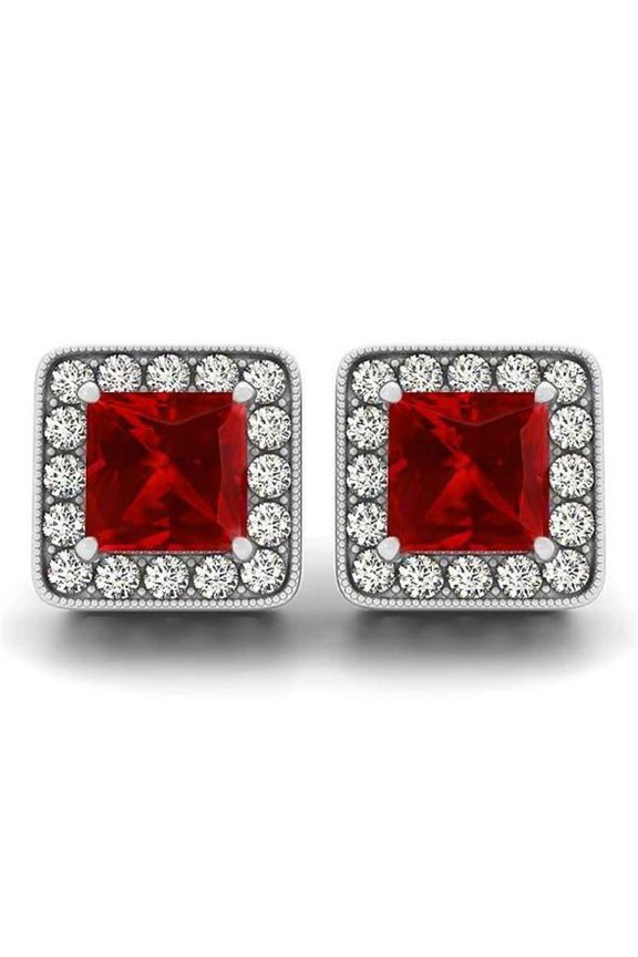 Enterprises 62170 6.70 CT Ruby with Diamonds Lady Stud Earrings, 14K White Gold