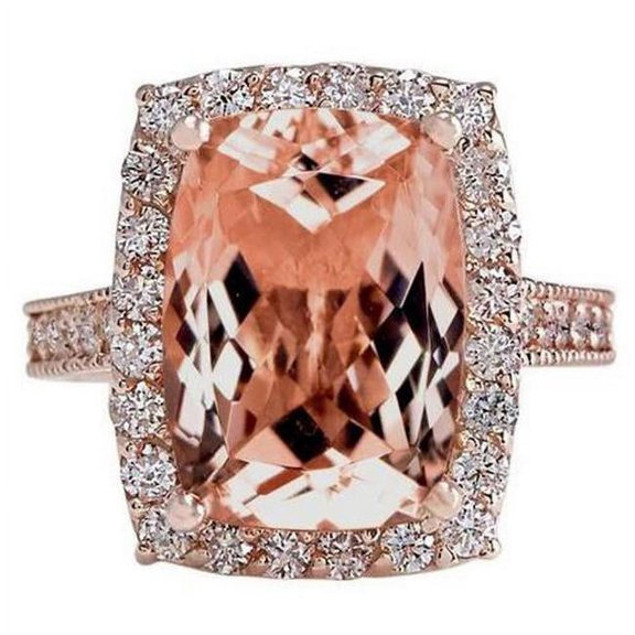 Harry Chad Enterprises 62176 9.50 CT Halo Morganite with Diamonds Wedding Ring, Rose Gold - Size 6.5