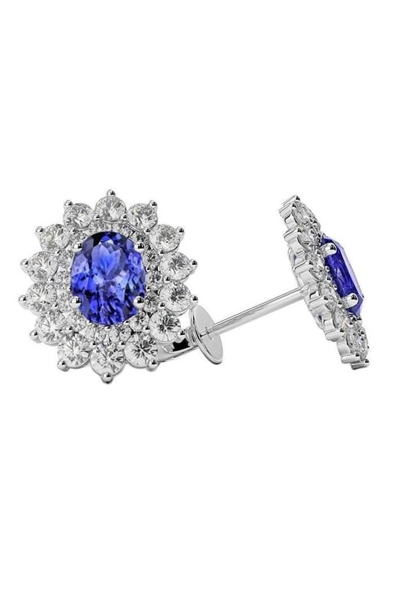 Enterprises 62235 6 CT Blue Tanzanite & Diamonds Womens Stud Earrings, 14K Gold