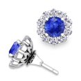 thumbnail image 1 of Harry Chad Enterprises 62247 Round Cut 4.50 CT Ceylon Sapphire with Diamonds Halo Studs, White Gold, 1 of 1