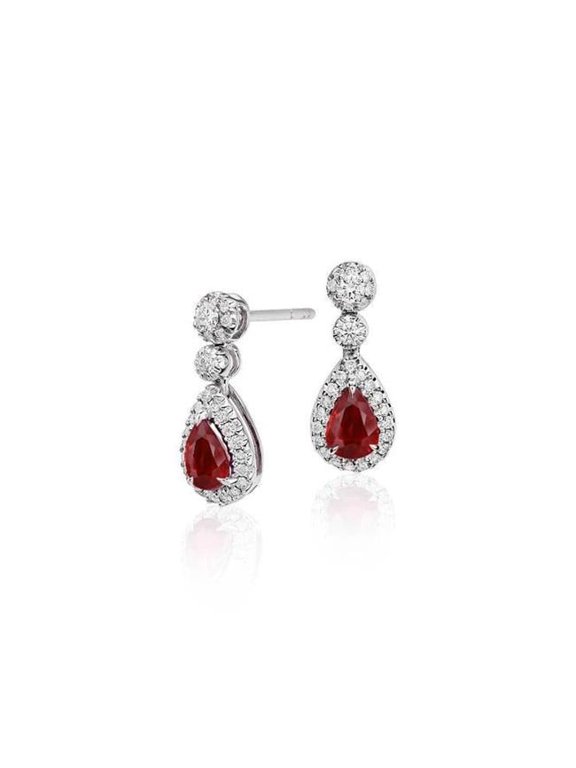 Enterprises 62287 2.58 CT Red Ruby & Diamond Womens Gold 14K Dangle Earrings