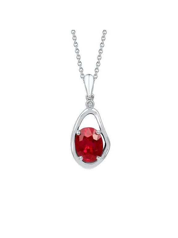 Enterprises 62300 2.55 CT Ruby & Diamonds Pendant Necklace with Chain, 14K White Gold