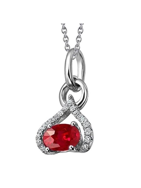 Enterprises 62301 5.60 CT Ruby & Diamonds Heart Shape Pendant Necklace, 14K White Gold