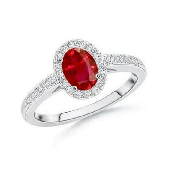 Harry Chad Enterprises 62316 Solitaire with Accent 3.85 CT Ruby & Diamonds 14K White Gold Ring, Size 6.5