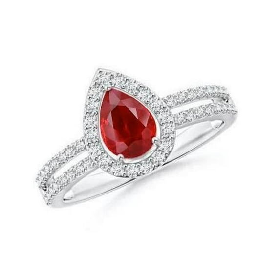 Harry Chad Enterprises 62398 Halo Ruby & Diamonds 4 CT Engagement Ring, 14K Gold - Size 6.5
