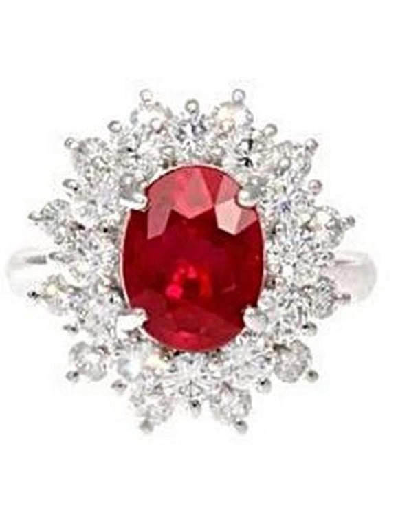 Enterprises 62438 6.50 CT Natural Red Ruby with Diamonds Ring, White Gold - Size 6.5
