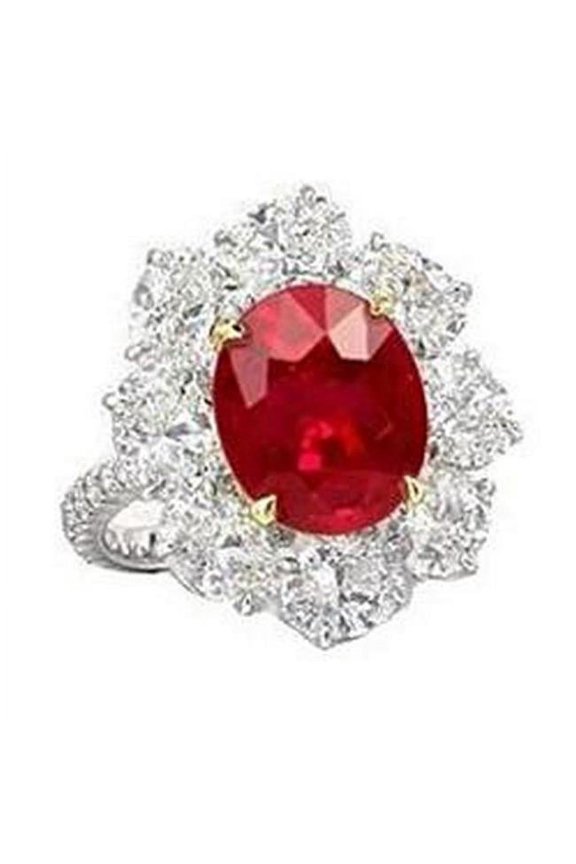 Enterprises 62439 Natural Round Ruby with Diamonds 5.10 CT Wedding Ring, 14K Gold - Size 6.5