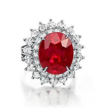 Harry Chad Enterprises 62442 11.75 CT Red Ruby with Diamonds Ring, 14K White Gold - Size 6.5
