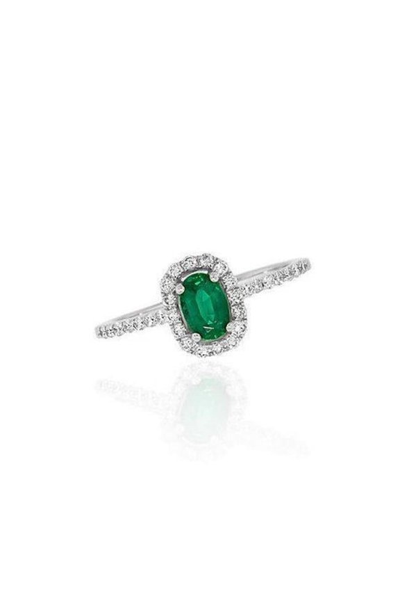 Enterprises 62445 Green Emerald & Diamonds 5.25 CT 14K White Gold Wedding Ring, Size 6.5