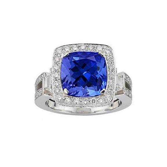 Harry Chad Enterprises 62522 Natural Tanzanite with Diamonds 5.40 CT Ring, 14K White Gold - Size 6.5