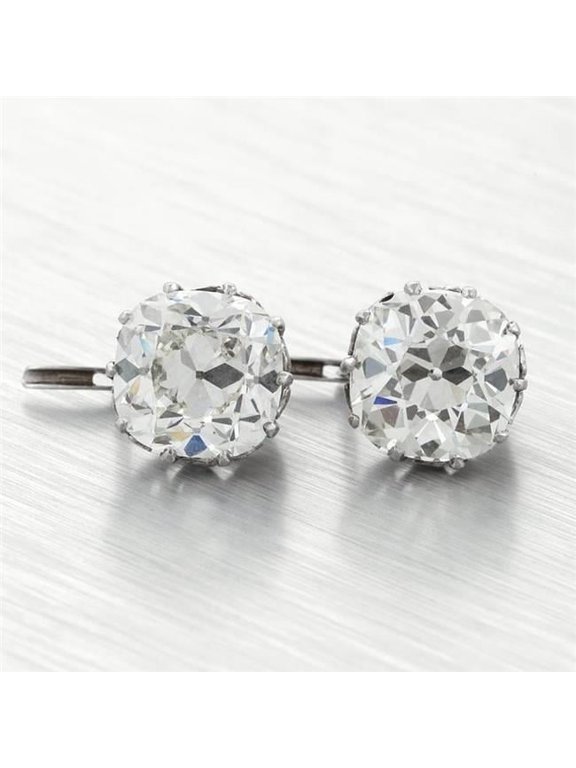 Enterprises 62554 2 CT Cushion Cut Old Miner Diamond Stud Earring, 14K White Gold
