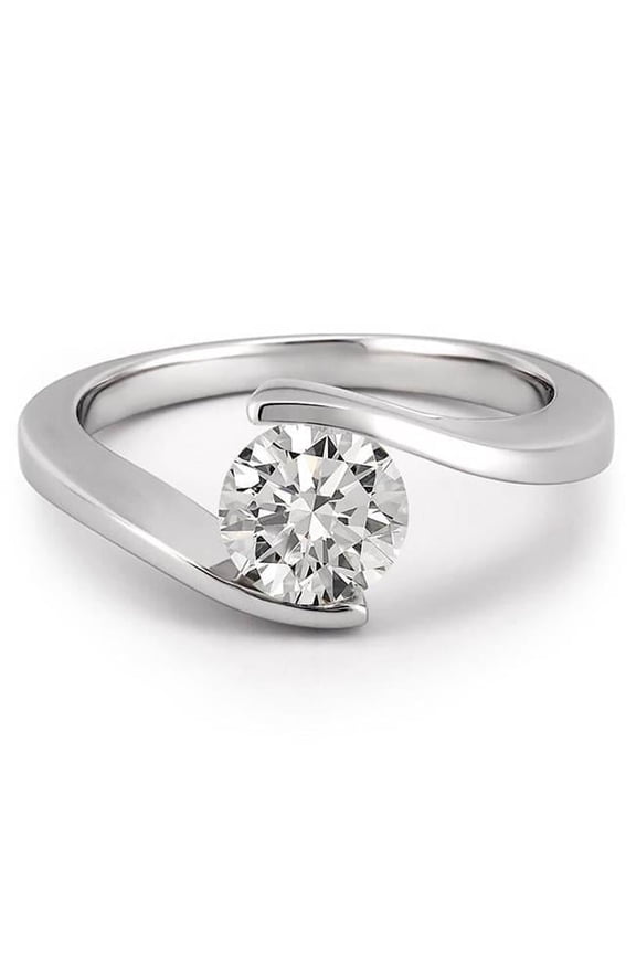 Enterprises 62665 Solitaire Round 1.25 CT Diamond Wedding Ring, 14K White Gold - Size 6.5