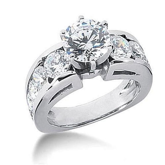 Harry Chad Enterprises 6271 Round Diamond 4.25 CT Euro Shank with Accents Engagement Ring, 14K White Gold - Size 6.5