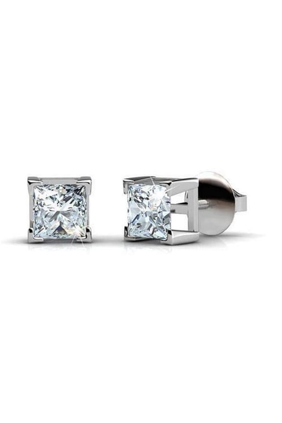 Enterprises 62746 1.60 CT Princess Cut Diamond Stud Earrings, 14K White Gold