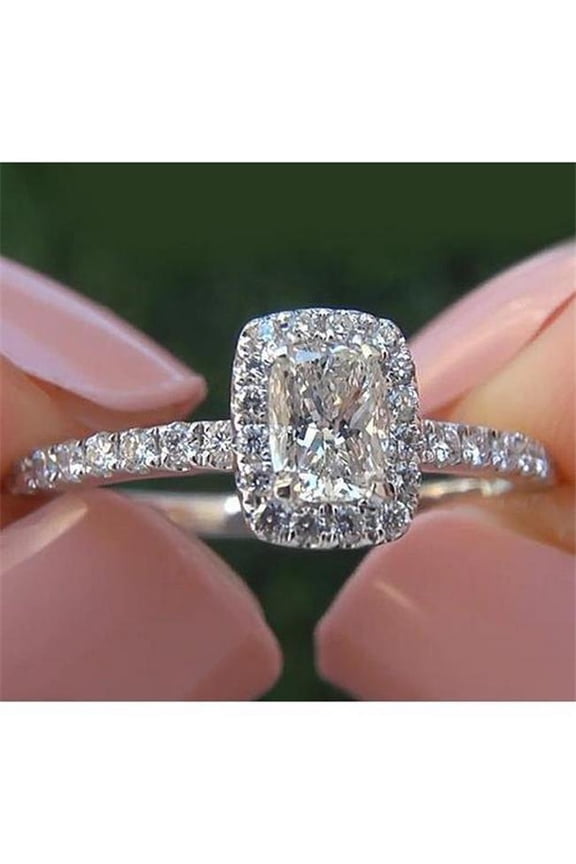 Enterprises 62834 Diamond 2.50 CT Cushion Accented Halo Ring, White Gold - Size 6.5