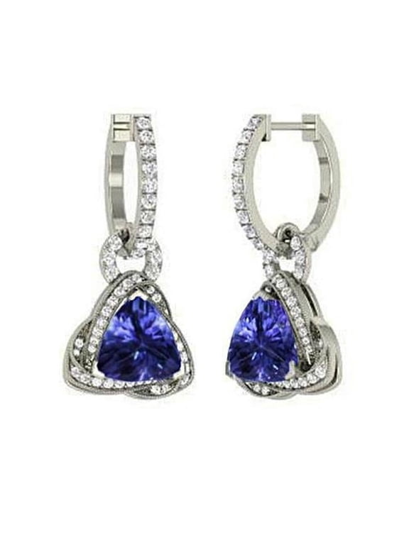Enterprises 62957 5 CT Tanzanite & Diamonds Lady Dangle Earrings, 14K White Gold