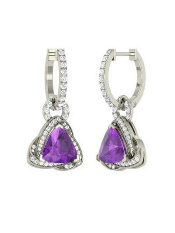 Enterprises 62959 Womens 5.10 CT Amethyst & Diamonds Dangle Earrings, 14K White Gold