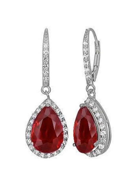 Enterprises 62962 8 CT Red Pear Cut Ruby with Diamond Dangle Womens Gold Earring