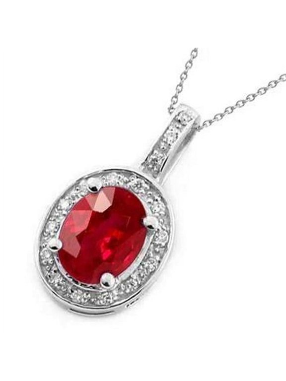 Enterprises 62969 4.80 CT Ruby & Diamonds Pendant Necklace, 14K White Gold