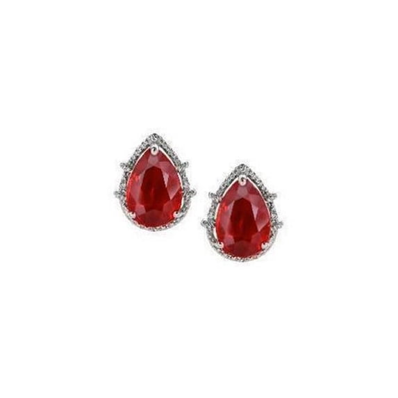 Harry Chad Enterprises 62978 6.68 CT Pear Cut Red Ruby & Diamond Stud Earring, 14K White Gold
