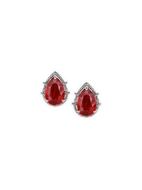 Enterprises 62978 6.68 CT Pear Cut Red Ruby & Diamond Stud Earring, 14K White Gold
