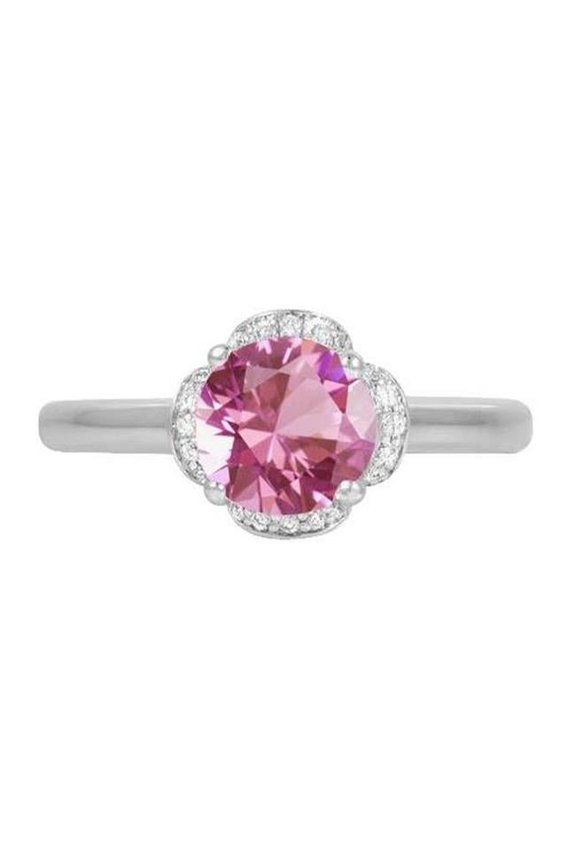 Enterprises 63078 14K White Gold Pink Kunzite with Diamonds 16.50 CT Wedding Ring, Size 6.5
