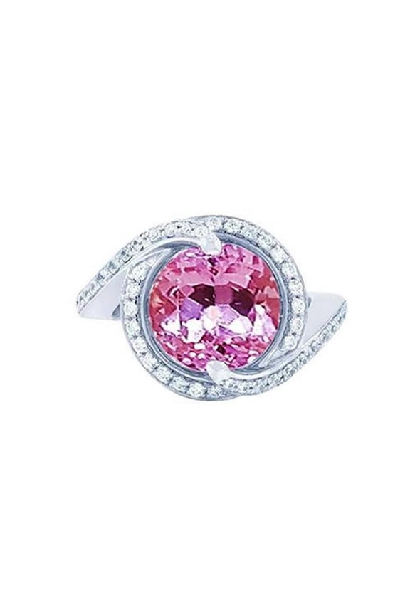 Enterprises 63091 16.00 CT Pink Kunzite with Diamonds Ring, 14K White Gold - Size 6.5