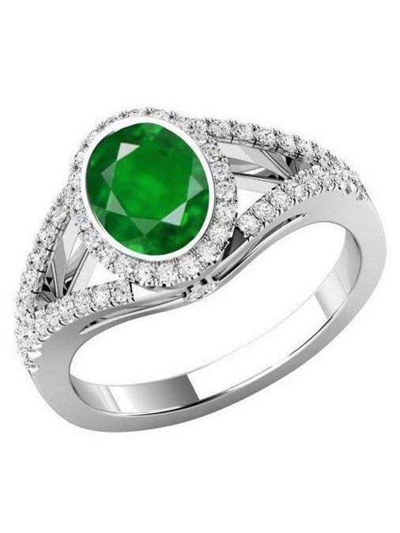 Enterprises 63095 Bezel Set Emerald & Diamonds 4.25 CT Anniversary Ring, White Gold - Size 6.5