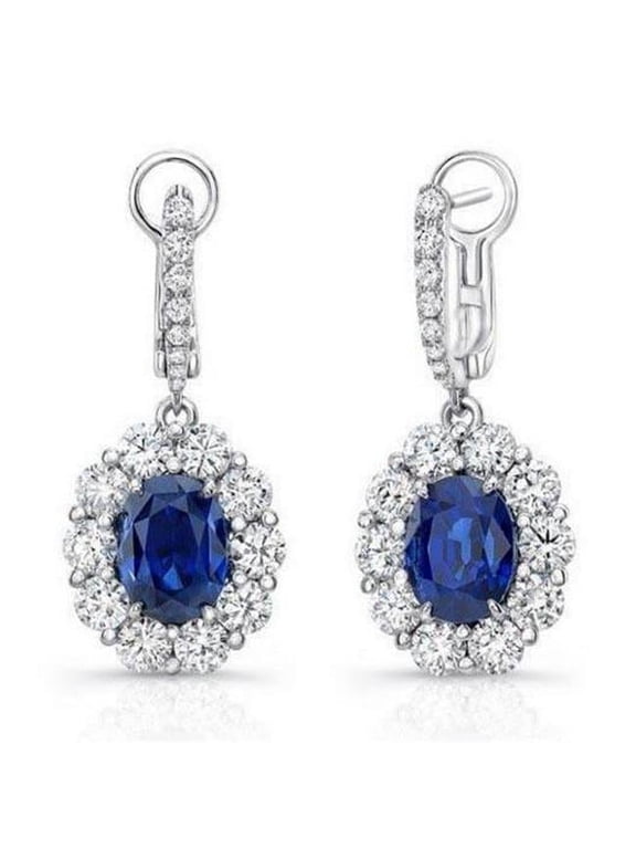 Enterprises 63116 Ladies 6 CT Sapphire & Diamonds Dangle Earrings, White Gold