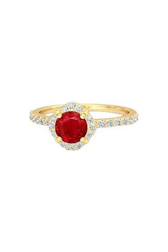 Enterprises 63131 3.20 CT Red Ruby with Diamonds Ring, 14K Yellow Gold - Size 6.5