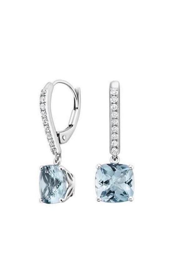 Enterprises 63676 Aquamarine with Diamonds 9.60 CT Dangle Earrings, 14K White Gold
