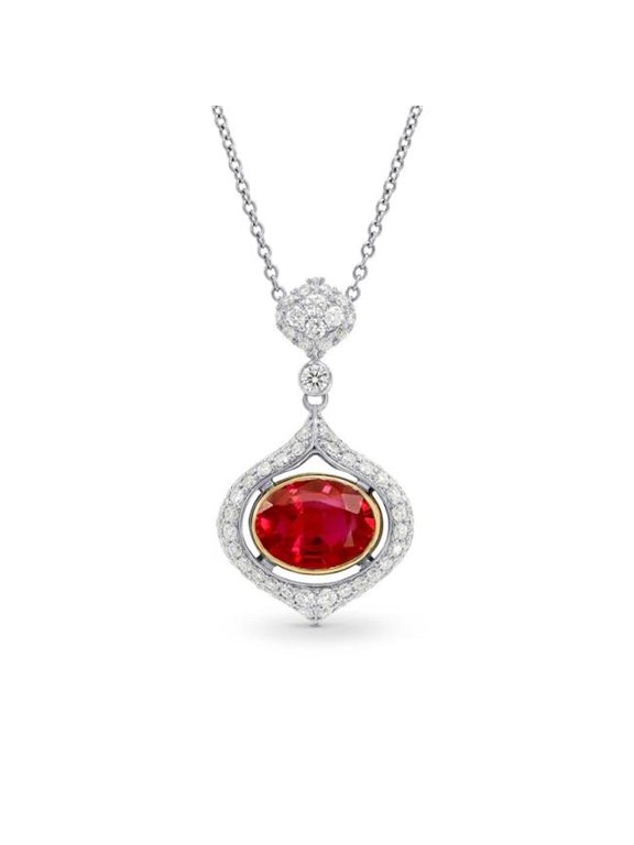Enterprises 63728 Bezel Set Ruby with Diamonds 4.75 CT Pendant Necklace, White Gold
