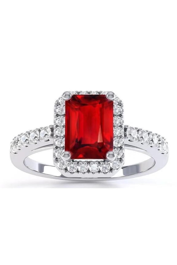 Enterprises 63729 Halo Red Ruby with Diamonds 4.45 CT Ring, 14K White Gold - Size 6.5