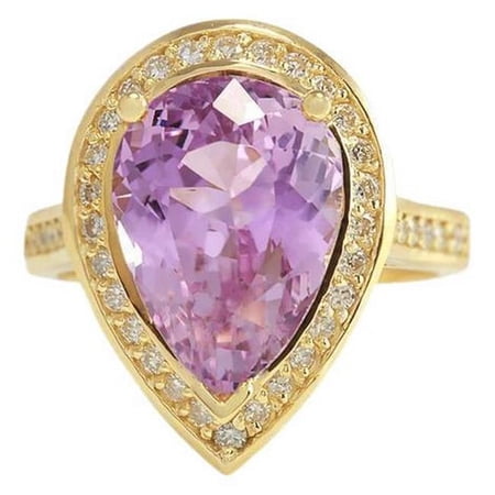 Harry Chad Enterprises 63770 20.75 CT Pink Pear Cut Kunzite Diamond Wedding Ring, 14K Yellow Gold - Size 6.5