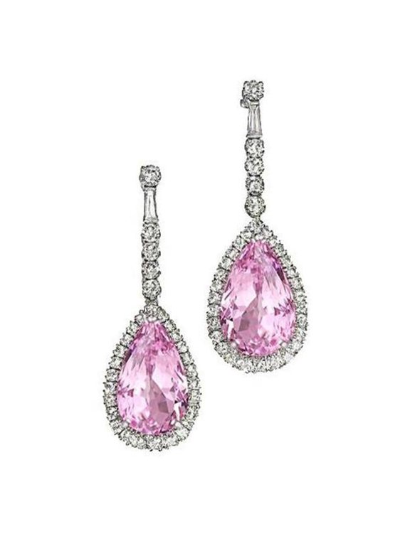Enterprises 63782 22.68 CT Pear Shape Kunzite with Diamond Dangle Womens Earring