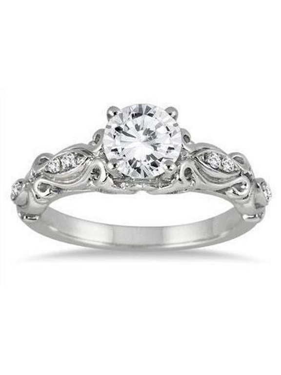 Enterprises 63809 1.90 CT Round Diamond Antique Style Ring, 14K White Gold - Size 6.5