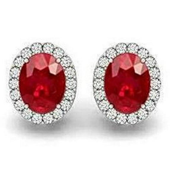 Harry Chad Enterprises 63830 Oval Cut Red Ruby & Diamond Lady Stud 4.50 CT Earrings