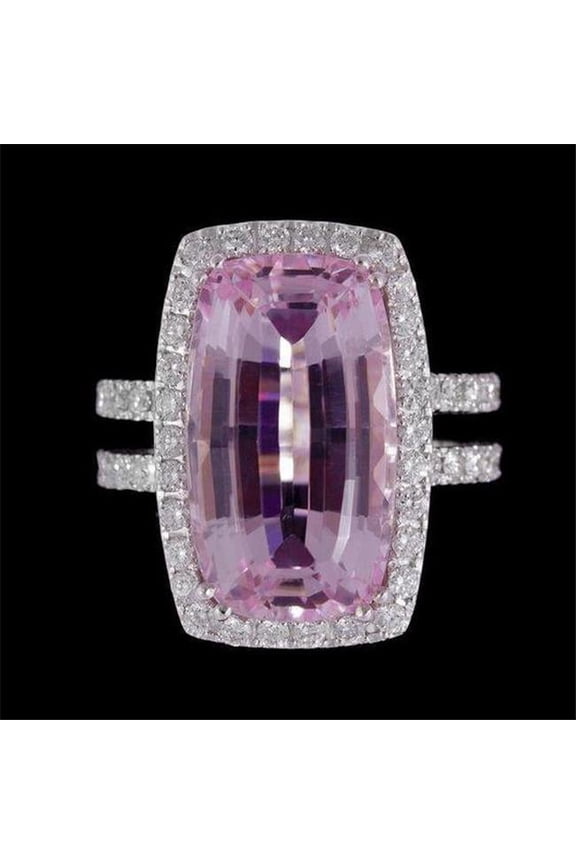 Enterprises 63862 Cushion Cut Pink Kunzite 24.50 CT White Gold Lady Diamond Ring, Size 6.5