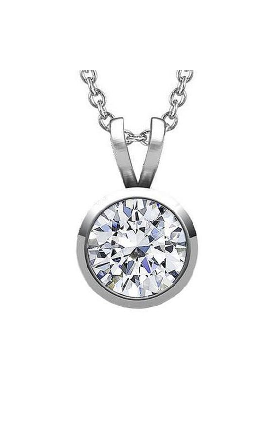 Enterprises 64066 14K White Gold 2.00 CT Round Cut Diamond Bezel Set Pendant